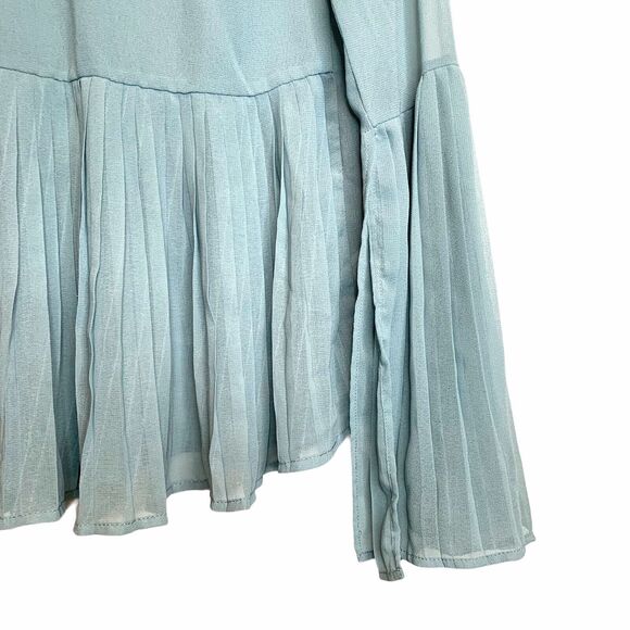 ASOS Pleated Blouse Turquoise Blue / Green Top Peplum Hem Semi Sheer Flared Sz 2 - Picture 3 of 12